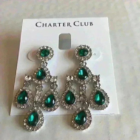 Charter Club new Stone Chandelier Earrings/emerald - Picture 2 of 7